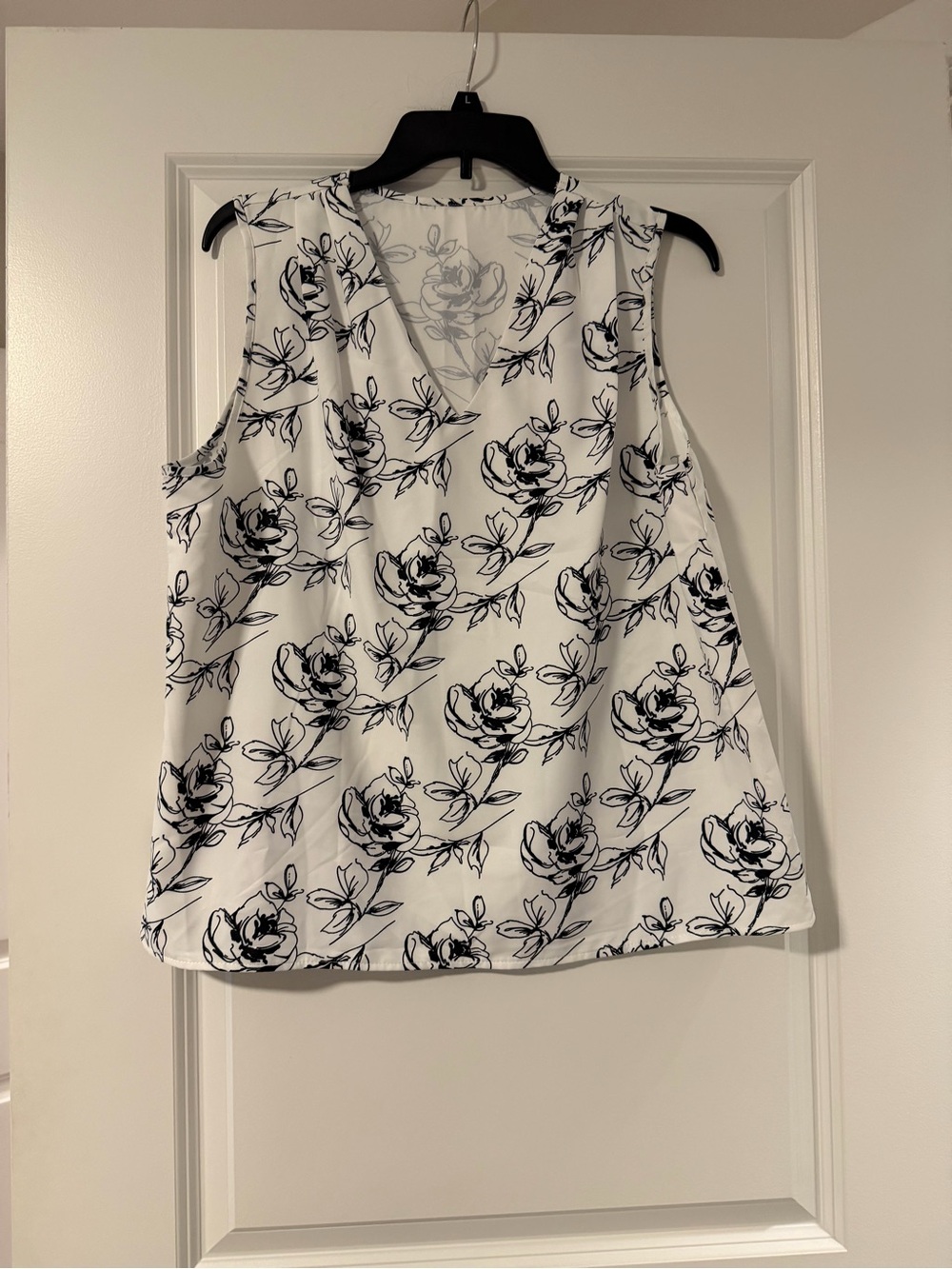 Macy's White Sleeveless V-Neck Camisole with Black Floral Print